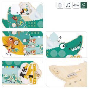 Tropik – Busy Board Cocodrilo – Panel sensorial de actividades – Janod – Motricidad y exploración desde 18 meses