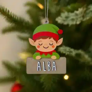 Adorno de Navidad Elfo Personalizado – Decoración navideña en madera – Vintiun – Personalizable con nombre