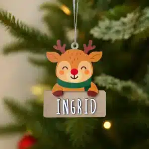 Adorno de Navidad Personalizado Reno – Decoración navideña en madera – Vintiun – Personalizable con nombre