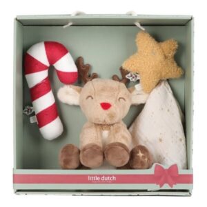 Caja Regalo Navidad Recién Nacido – Set con doudou, sonajero y peluche reno – Little Dutch – Regalo tierno desde 0 meses