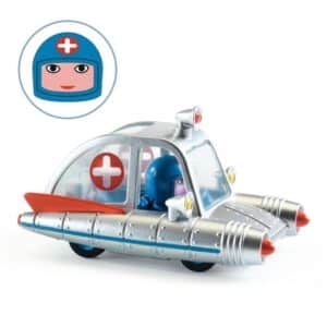 Crazy Motors Space Ambulance – Coche metálico espacial con conductor – Djeco – Vehículo de rescate futurista desde 3 años
