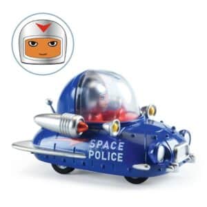 Crazy Motors Space Police – Coche metálico futurista con conductor – Djeco – Vehículo de colección desde 3 años