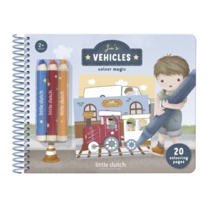 Libro Mágico Vehículos Jim con Lápices – Set creativo con 30 páginas y lápices de colores – Little Dutch – Arte y aprendizaje desde 3 años