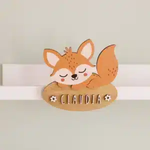 Placa Decorativa Personalizada Zorro – Decoración infantil en madera – Vintiun – Personalizable con nombre