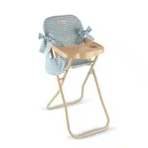 Trona Noel con bandeja y babero – Trona plegable para muñecos 36-46 cm – Así – Accesorio de alimentación para juego simbólico