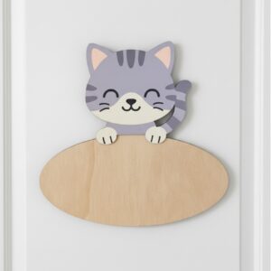 Placa Decorativa Personalizada Gato – Decoración infantil en madera – Vintiun – Personalizable con nombre