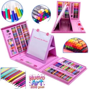 Mega Set 208 Piezas con Atril de Dibujo Rosa – Set de Arte Completo – Creatividad para niños desde 4 años
