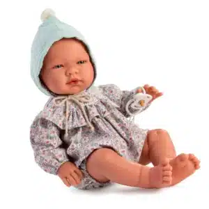 Pablo Pelele Volante Flores con Gorro Verde Mint – Muñeco de vinilo 43 cm – ASIVIL – Juego de cuidado desde 3 años